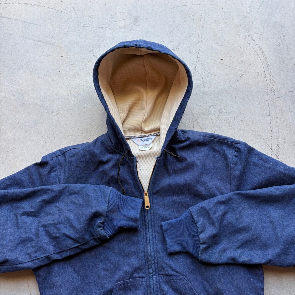 Vintage 70s Key Imperial Denim Work Jacket Hooded Talon Zip Blue Medium